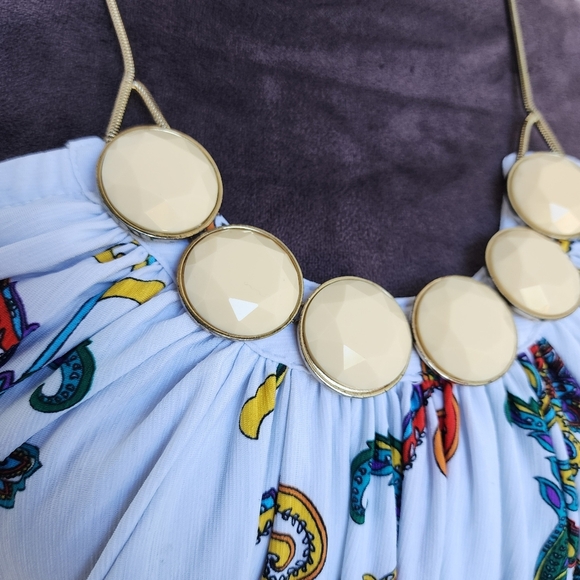 Silvers ute Halter  Jeweled Top Blouse Sleeveless Green White Paisley Chain Sz L - Picture 4 of 14